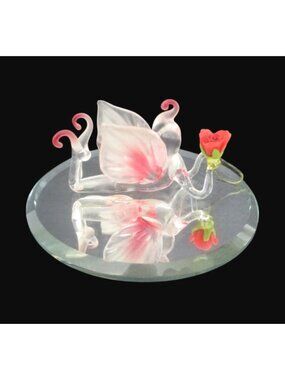 Vintage Glass Baron Fairy Faerie Figurine Holding Red Rose 1" tall